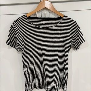 J. Crew Black and White Striped Linen Tee